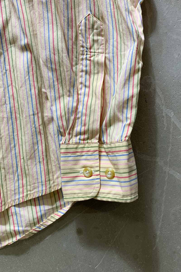 MADE IN USA 90'S L/S B.D STRIPE SHIRT / BEIGE [SIZE: M USED]