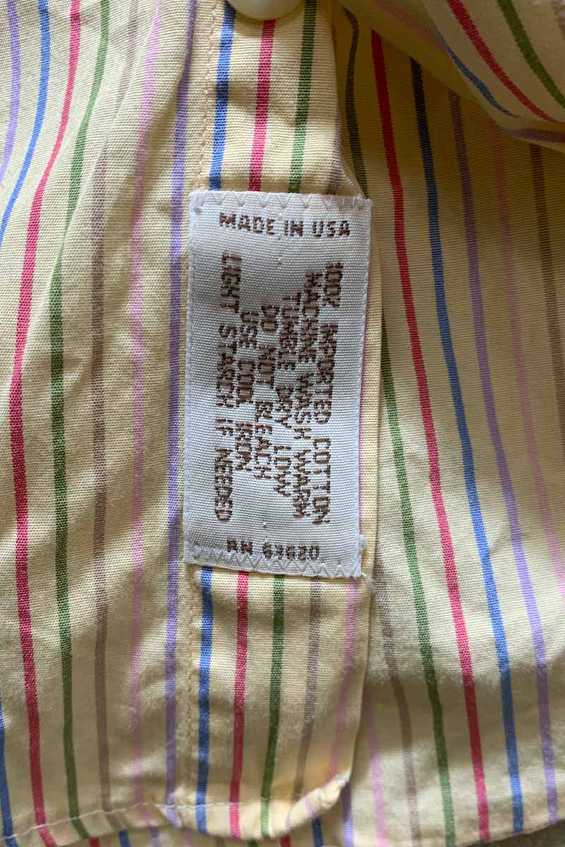 MADE IN USA 90'S L/S B.D STRIPE SHIRT / BEIGE [SIZE: M USED]