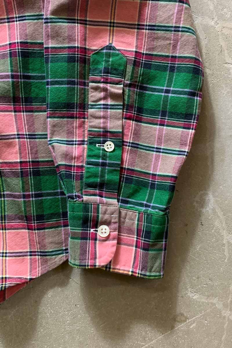 90'S LONG-SLEEVE BUTTON-DOWN CUSTOM FIT CHECK SHIRT / GREEN / PINK [SIZE: M USED]