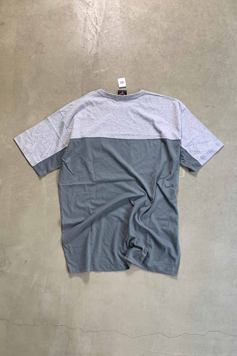 MADE IN USA 90'S S/S TWO TONE LOGO EMBROIDERY MOTORCYCLE T-SHIRT / GRAY / CHARCOAL [SIZE: XL USED]