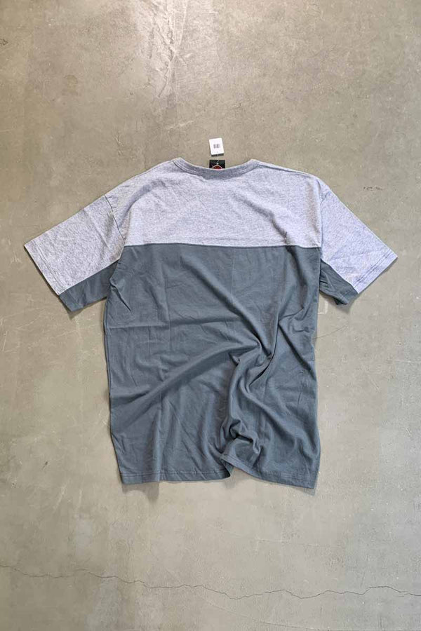 MADE IN USA 90'S S/S TWO TONE LOGO EMBROIDERY MOTORCYCLE T-SHIRT / GRAY / CHARCOAL [SIZE: XL USED]