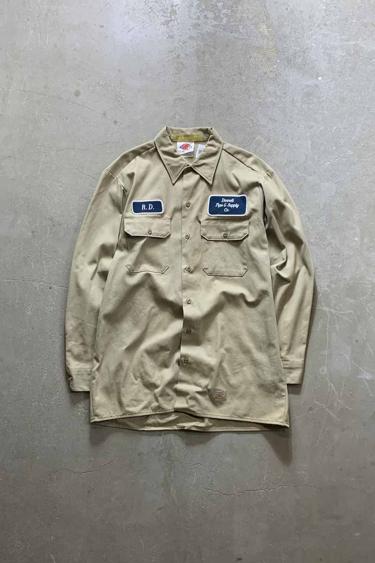 MADE IN USA 70-80'S L/S DONNELL PATCH WORK SHIRT / BEIGE [SIZE: XL USED]