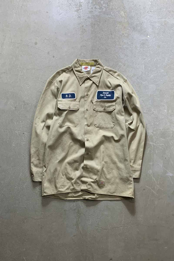 MADE IN USA 70-80s L/S DONNELL PATCHWORK SHIRT / BEIGE [SIZE: XL USED]