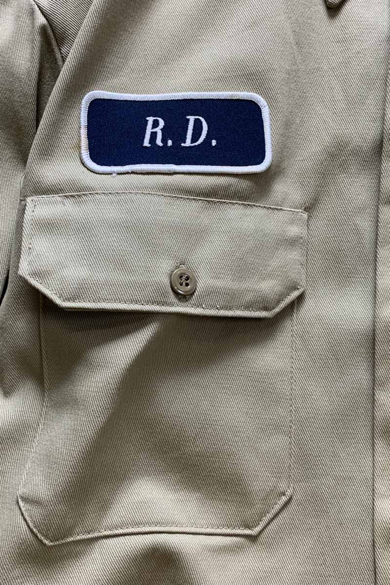 MADE IN USA 70-80'S L/S DONNELL PATCH WORK SHIRT / BEIGE [SIZE: XL USED]