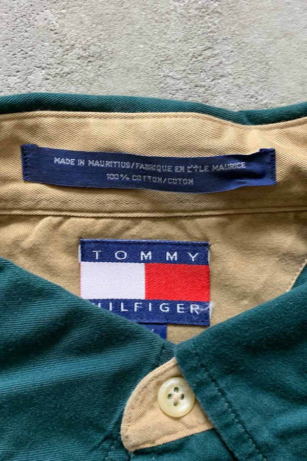 90'S L/S B.D TWO TONE SHIRT / GREEN / BURGUNDY [SIZE: M USED]
