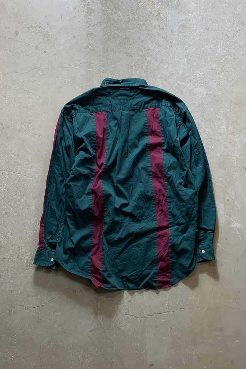 90'S L/S B.D TWO TONE SHIRT / GREEN / BURGUNDY [SIZE: M USED]