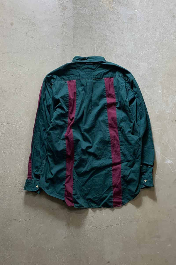 90'S L/S B.D TWO TONE SHIRT / GREEN / BURGUNDY [SIZE: M USED]