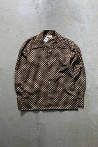 80'S L/S OPEN COLLAR DOT SHIRT / BROWN [SIZE: M USED]