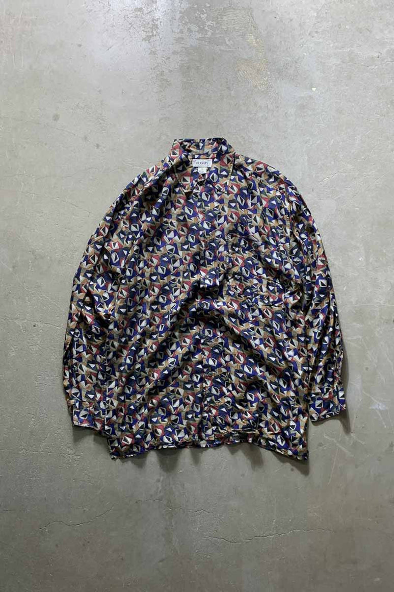90'S L/S DESIGN SILK SHIRT / MULTI [SIZE: L USED]