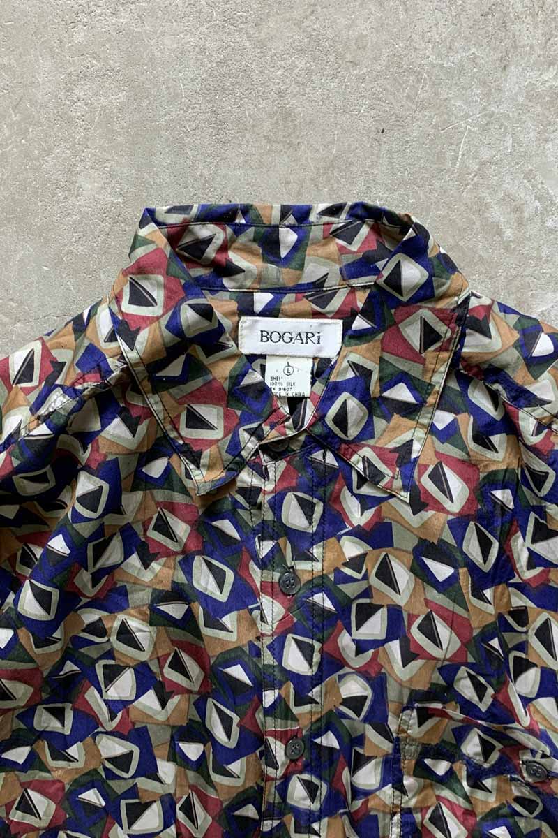 90'S L/S DESIGN SILK SHIRT / MULTI [SIZE: L USED]