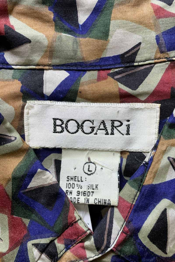 90'S L/S DESIGN SILK SHIRT / MULTI [SIZE: L USED]