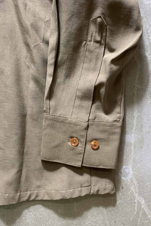 90'S STAND COLLAR SHIRT / KHAKI [SIZE: L USED]