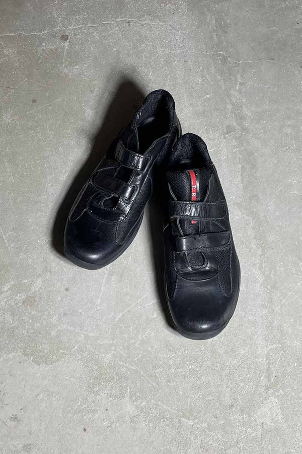 MADE IN ITALY VELCRO LEATHER SNEAKERS / BLACK [SIZE: US8.5 (approx. 26.5cm) USED]