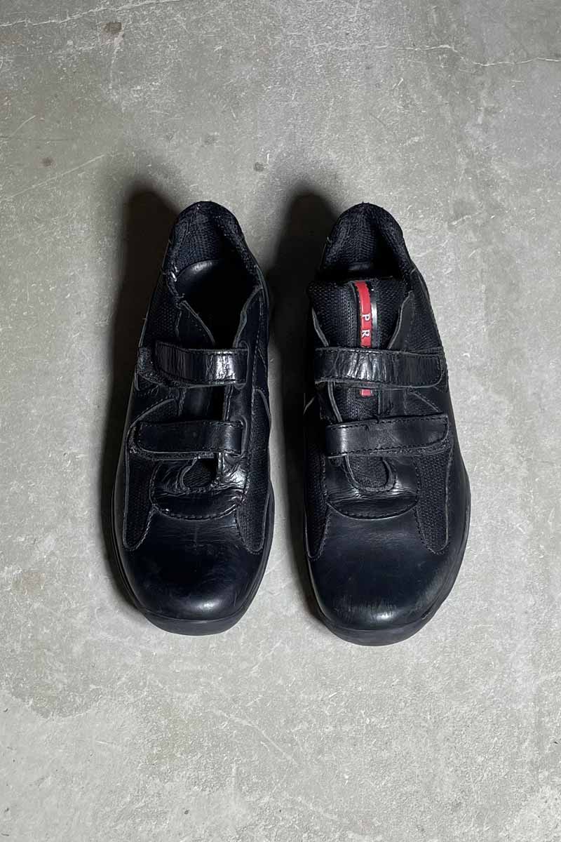 MADE IN ITALY VELCRO LEATHER SNEAKERS / BLACK [SIZE: US8.5 (approx. 26.5cm) USED]