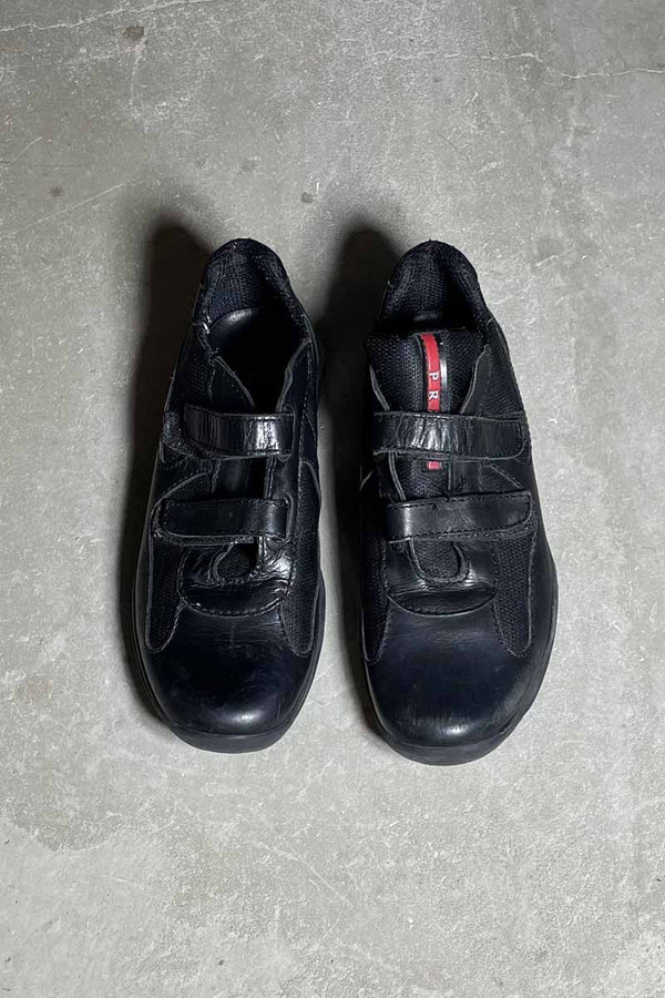 MADE IN ITALY VELCRO LEATHER SNEAKERS / BLACK [SIZE: US8.5 (approx. 26.5cm) USED]