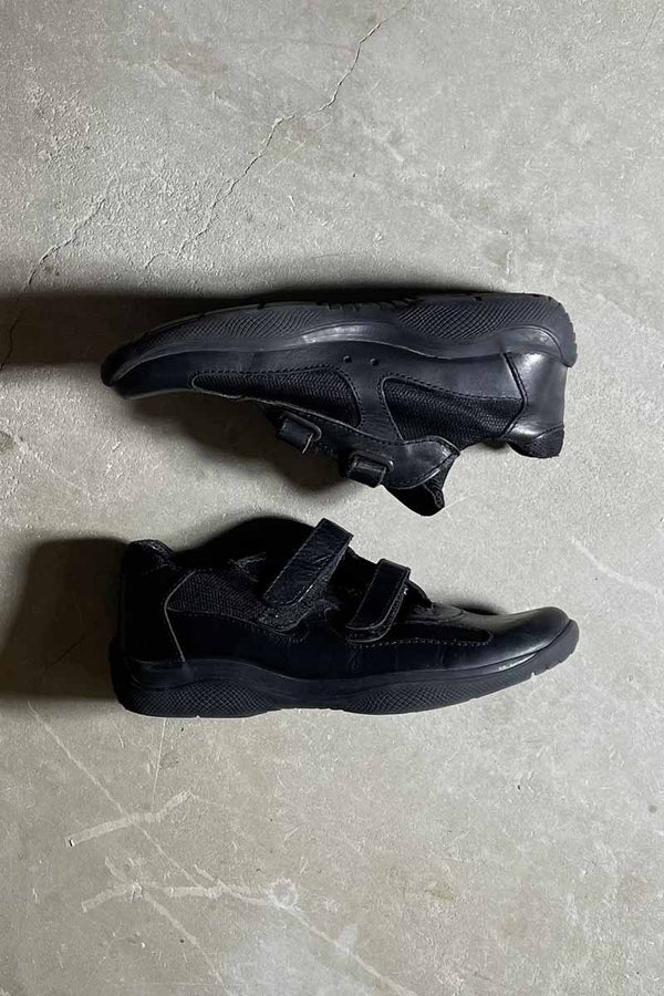 MADE IN ITALY VELCRO LEATHER SNEAKERS / BLACK [SIZE: US8.5 (approx. 26.5cm) USED]