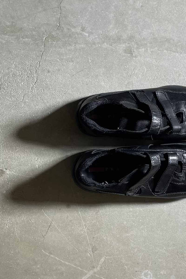 MADE IN ITALY VELCRO LEATHER SNEAKERS / BLACK [SIZE: US8.5 (approx. 26.5cm) USED]