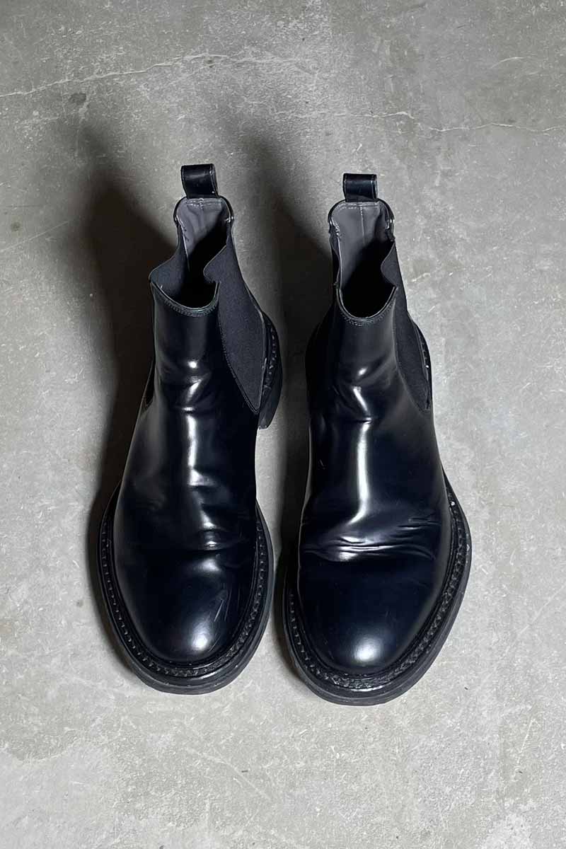 MADE IN ITALY SIDE GOA LEATHER BOOTS / BLACK [SIZE: US8.5 (equivalent to 26.5cm) USED]