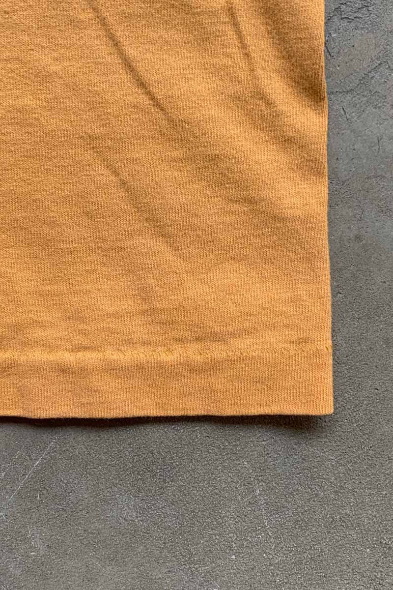 MADE IN USA 90'S S/S WORLD 55 PRINT RINGER T-SHIRT / MUSTARD [SIZE: M USED]