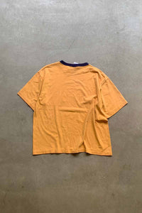 MADE IN USA 90'S S/S WORLD 55 PRINT RINGER T-SHIRT / MUSTARD [SIZE: M USED]