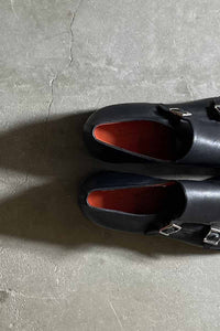 MADE IN ITALY DOUBLE MONK LEATHER SHOES / BLACK [SIZE: US7.0(25.0cm相当) NOS/DEADSTOCK]