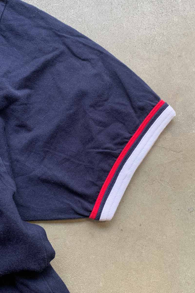 90'S S/S USA BACK PATCH RINGER T-SHIRT / NAVY [SIZE: XL USED]