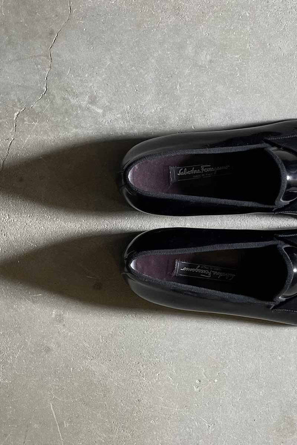 MADE IN ITALY ENAMEL LEATHER LOAFERS / BLACK [SIZE: US10.5 (equivalent to 28.5cm) NOS/DEADSTOCK]