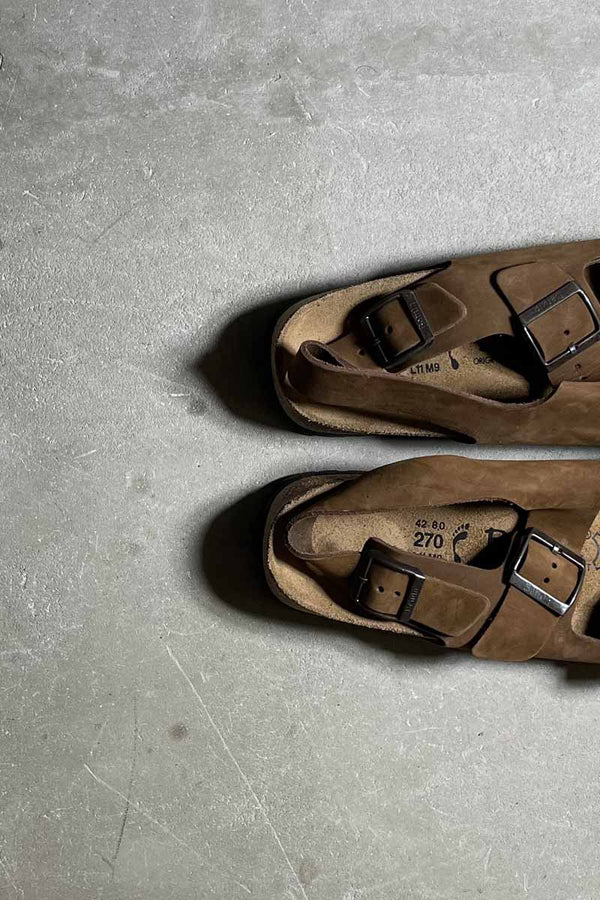 Y2K EARLY 00'S LEATHER NUBUCK SANDALS / BROWN [SIZE: US8.0 (26.0cm) DEADSTOCKNOS/NOS]
