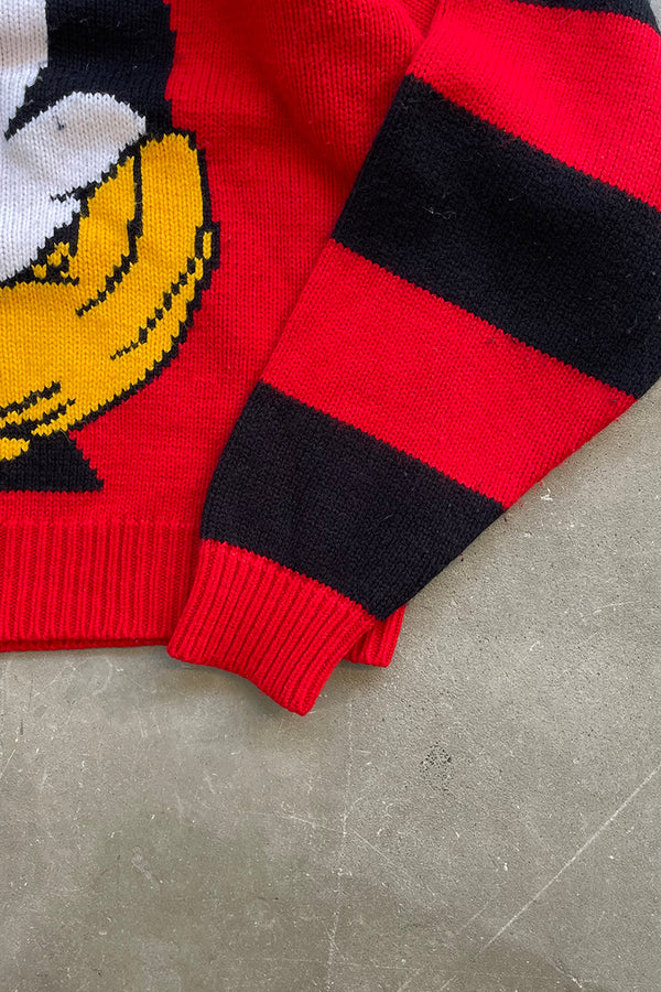 90s MICKEY PRINT CHARACTER SWEATER / RED [SIZE: M USED]