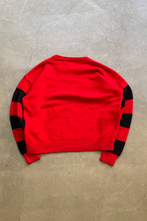 90s MICKEY PRINT CHARACTER SWEATER / RED [SIZE: M USED]