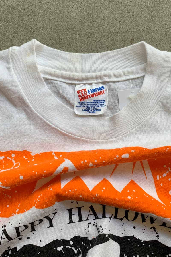 MADE IN USA 90'S S/S HAPPY HALLOWEEN PRINT T-SHIRT / WHITE [SIZE: XL USED]