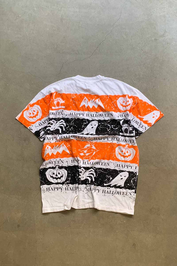MADE IN USA 90'S S/S HAPPY HALLOWEEN PRINT T-SHIRT / WHITE [SIZE: XL USED]