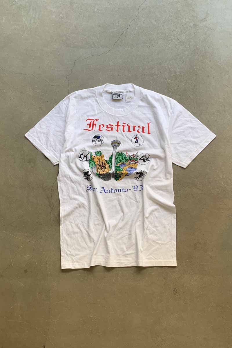 MADE IN USA 93'S S/S SAN ANTONIO PRINT T-SHIRT / WHITE [SIZE: L DEADSTOCK/NOS]