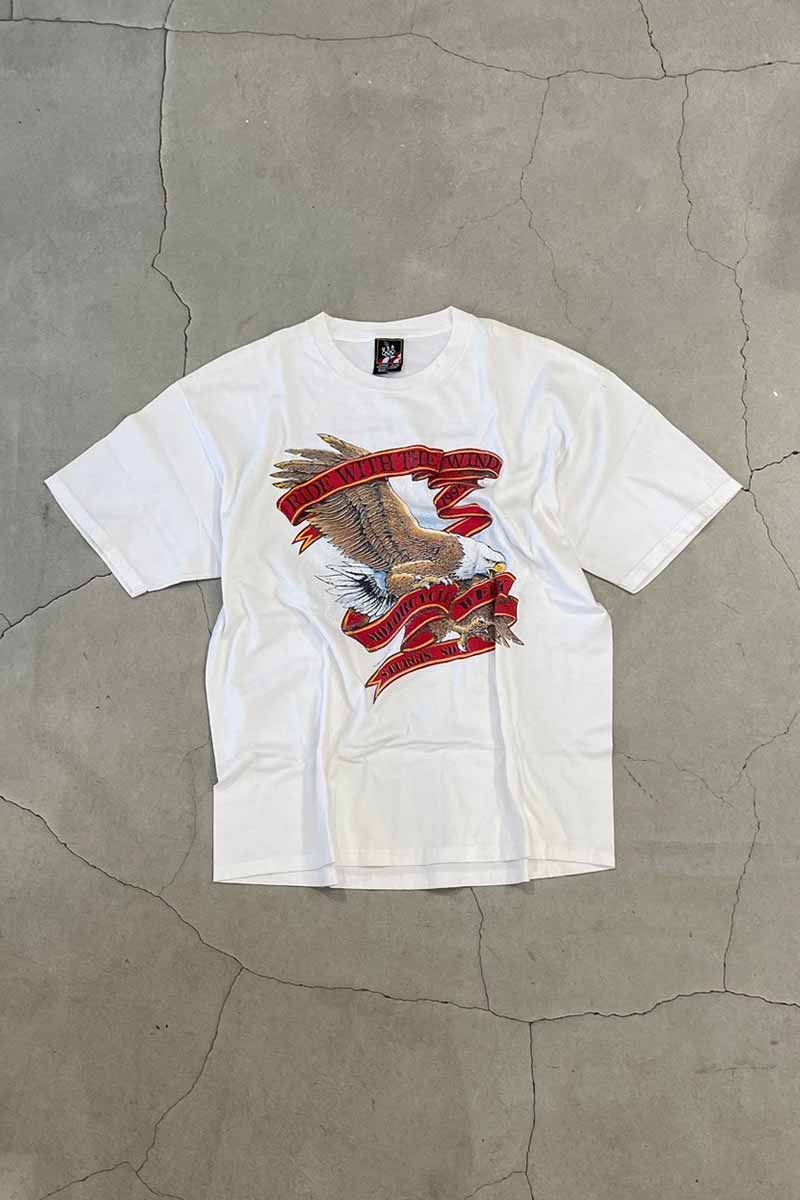 MADE IN USA 95'S S/S RIDE WITH THE WIND PRINT MOTORCYCLE T-SHIRT / WHITE [SIZE: XL USED]