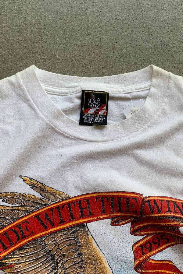 MADE IN USA 95'S S/S RIDE WITH THE WIND PRINT MOTORCYCLE T-SHIRT / WHITE [SIZE: XL USED]