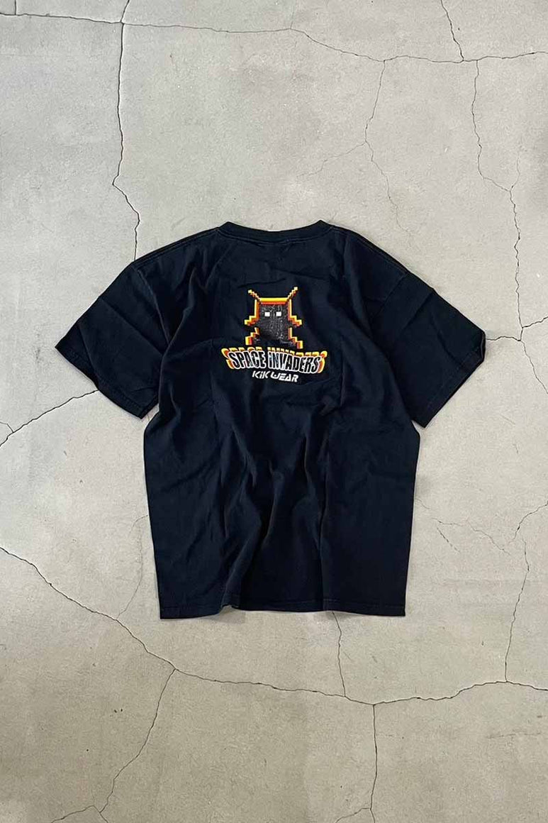 MADE IN USA 90'S S/S SPACE INVADERS PRINT T-SHIRT / BLACK [SIZE: L USED]