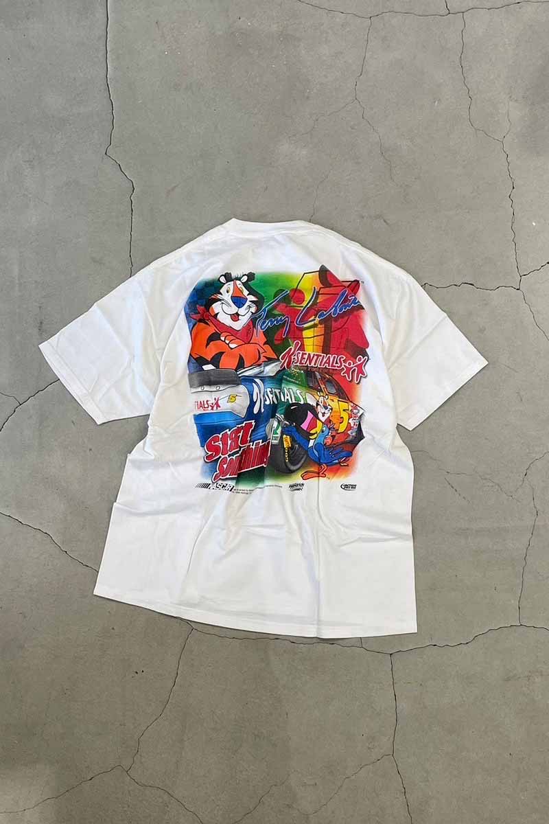 MADE IN USA 99'S S/S K-SENTIALS PRINT RACING T-SHIRT / WHITE [SIZE: L USED]