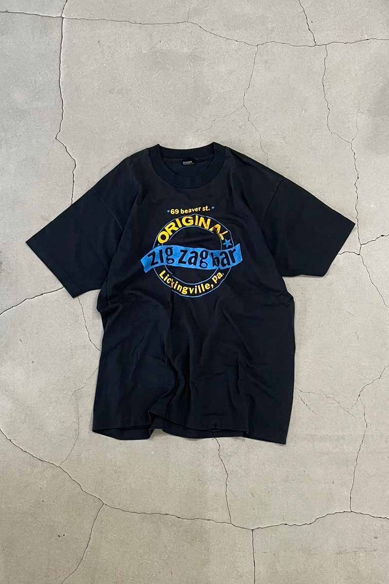 MADE IN USA 90'S S/S 69 BEAVER ST. PRINT ADVERTISING T-SHIRT / BLACK [SIZE: XL USED]