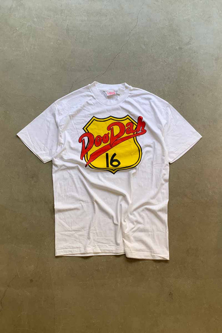 MADE IN USA 91'S S/S DOODAH PRINT ADVERTISING T-SHIRT / WHITE [SIZE: XL USED]