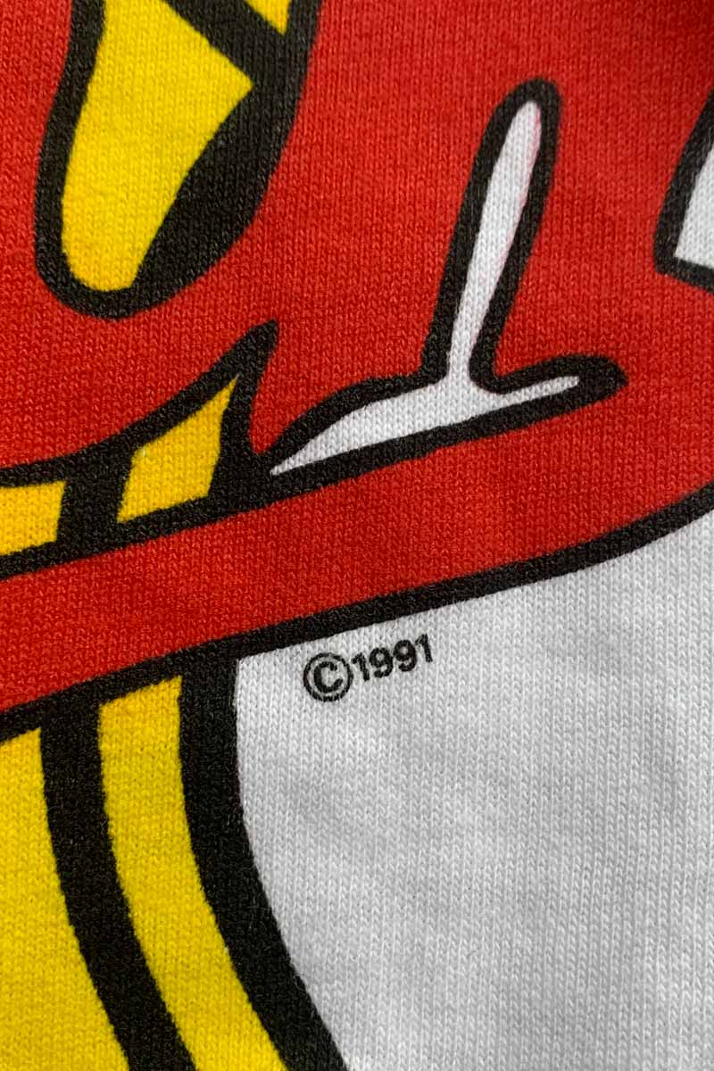 MADE IN USA 91'S S/S DOODAH PRINT ADVERTISING T-SHIRT / WHITE [SIZE: XL USED]
