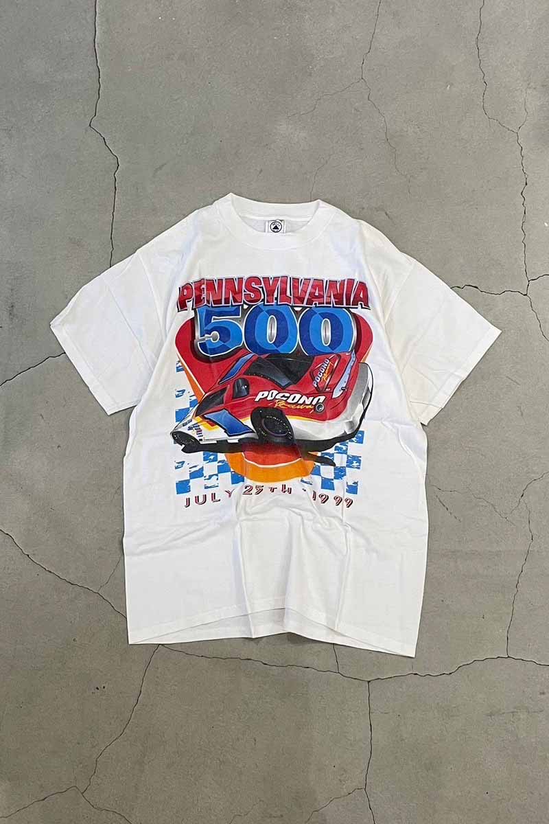 99'S S/S PENNSYLVANIA PRINT RACING T-SHIRT / WHITE [SIZE: L USED]