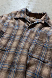 60'S L/S WOOL OPEN COLLAR CHECK SHIRT / BEIGE [SIZE: M USED]