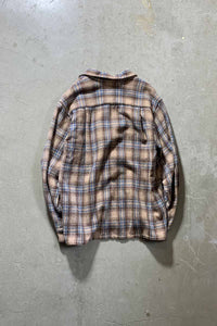 60'S L/S WOOL OPEN COLLAR CHECK SHIRT / BEIGE [SIZE: M USED]