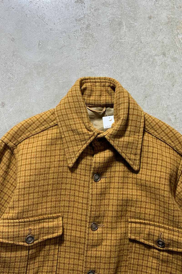 60-70'S CHECK WOOL BUTTON JACKET / MUSTARD [SIZE: M USED]
