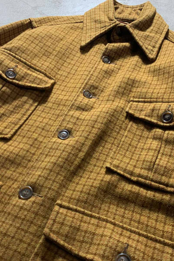 60-70'S CHECK WOOL BUTTON JACKET / MUSTARD [SIZE: M USED]