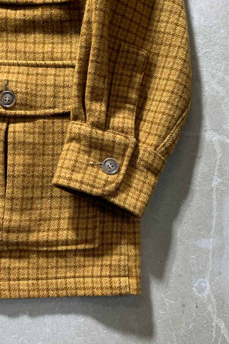 60-70'S CHECK WOOL BUTTON JACKET / MUSTARD [SIZE: M USED]