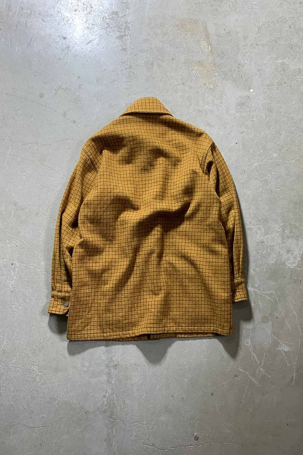 60-70'S CHECK WOOL BUTTON JACKET / MUSTARD [SIZE: M USED]