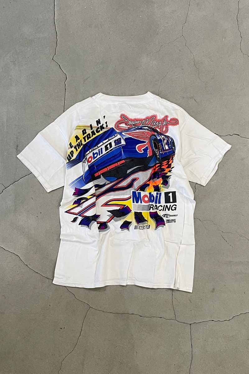 90'S S/S TEARIN'UP THE TRACK BACK PRINT RACING T-SHIRT / WHITE [SIZE: XL USED]