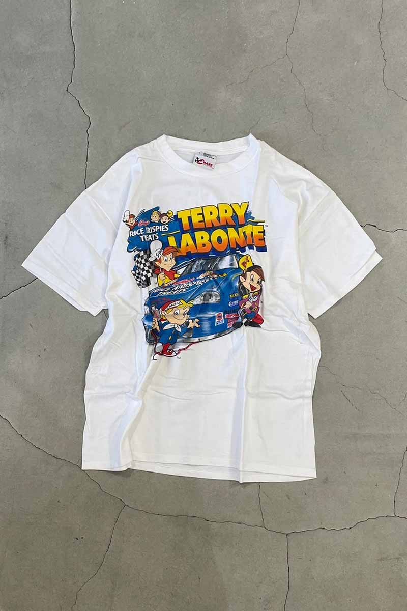 MADE IN USA 90'S S/S TERRY LABONTE PRINT RACING T-SHIRT / WHITE [SIZE: L USED]