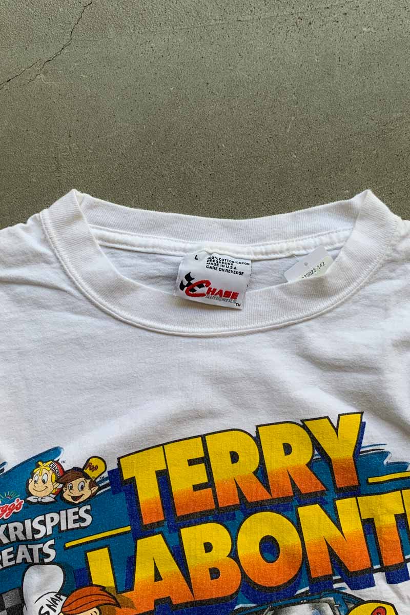 MADE IN USA 90'S S/S TERRY LABONTE PRINT RACING T-SHIRT / WHITE [SIZE: L USED]